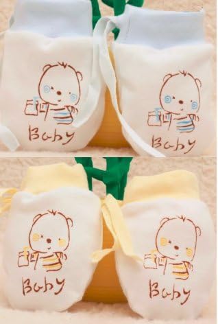 Nurture Links - Soft Stay On Scratch Baby Mittens - Stop Scratches and Germs, 2 Pack (Blue, Yellow)