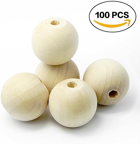 Natural Round Wood Beads 20mm Unfinished Loose Spacer wood Beads for Bracelet Necklace and Other Craft Projects 100Pcs