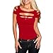 Suimiki Women's Cut Out Trendy Party Short Sleeve Shirt Stretchy Blouse Casual Top Orange Red