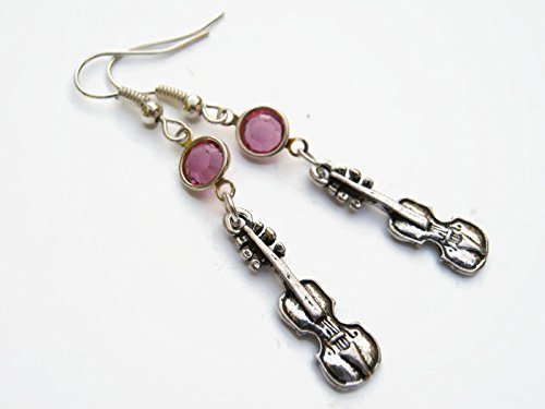 Violin Birthstone Earrings, Personalized Music Earrings, Cello Earrings, Viola Earrings, Upright Bass Musical Instrument Jewelry