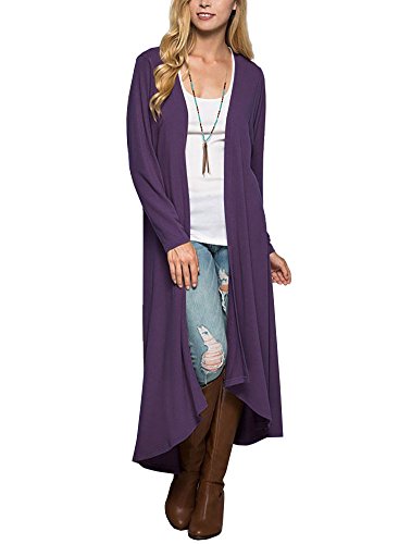 12 Ami Basic Knit Solid Long Sleeve Maxi Cardigan Purple