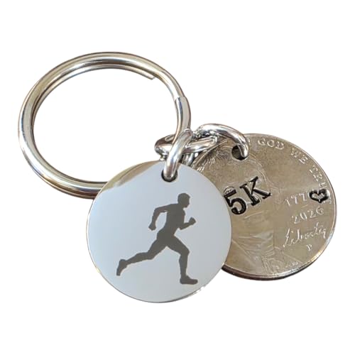 Stainless Steel Runner, 5K Keychain, 2026 Nickel, Silver, Round at Amazon