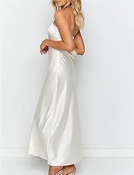 Realtix Satin Silk Backless Tube Tops Maxi Dress