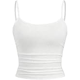 winkbay Women's Summer Ruched Crop Tops Dressy Casual Scoop Neck Spaghetti Strap Basic Camisole Top