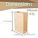 200 Paper Lunch Sandwich Bags, 4 lb Capacity Kraft Disposable Grocery Brown Bags