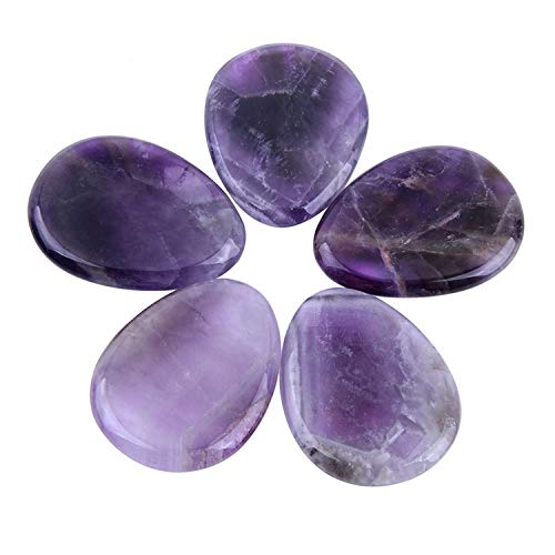 Natural Crystal Reiki Healing Quartz Mini Palm Thumb Worry Stone (Set of 2)(Amethyst)