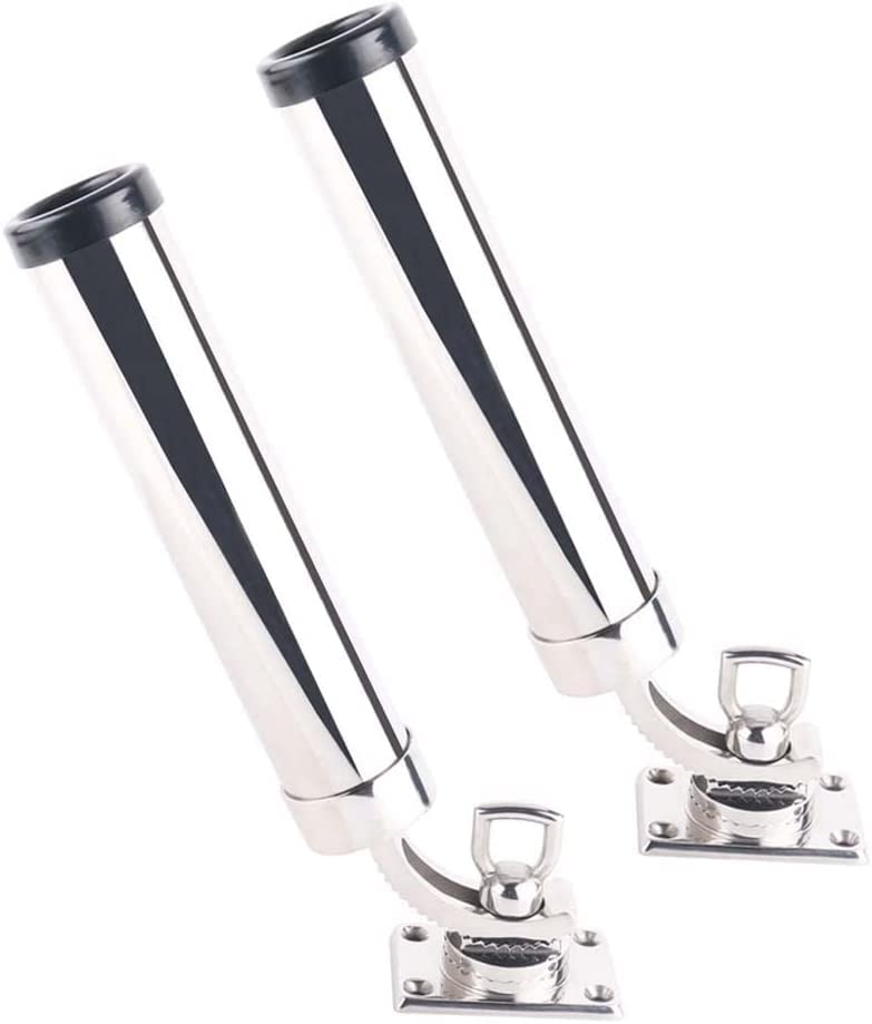 Photo 1 of 360° Adjustable Fishing Rod Holder Boat Stainless Steel Rod Holder Deck Mount Rectangular Base for Marine Yacht Boat Camper RV (Set of 2)