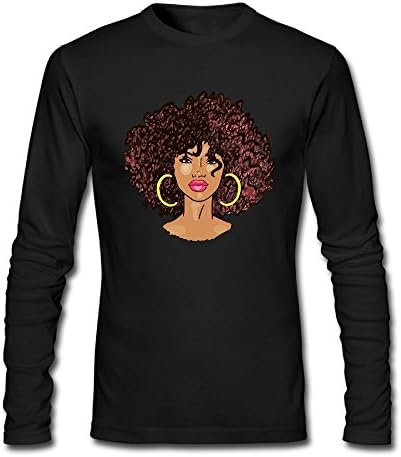 Man Big Hair African Woman Art Cotton Athletic Long-Sleeve Tee Crew