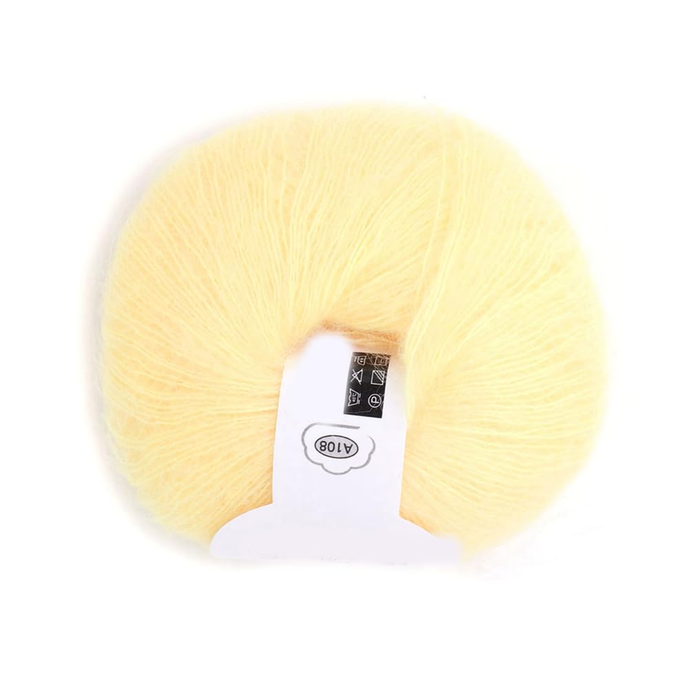 Joyzan Angora Wool Yarn, Popular Multi Color Soft Mohair Knitting Warm Crochet Yarn for Cozy Creations DIY Scarf Thread Supplies Fluffiness Luxurious Sweaters Scarves Hats Home Accessories(Yellow)
