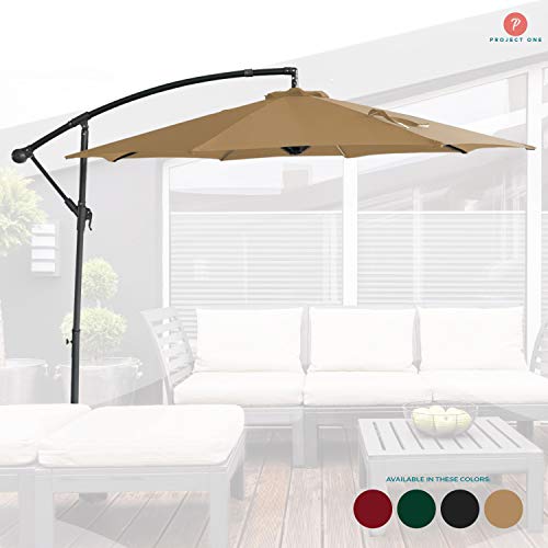 Project One 10ft Patio Offset Cantilever Umbrella Market Umbrellas Outdoor Umbrella with Crank & Cross Base for Garden, Deck,Backyard and Pool (Beige) - Thumbnail 6