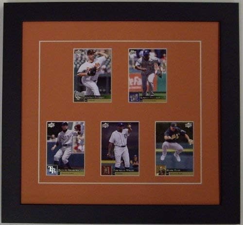 Trading Card Display Frame for 5 Standard Trading Cards -Black Moulding with Orange (White Trim) Matting