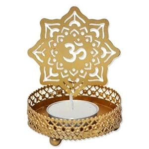 Om Golden Metal Candle Holder | Metal Om Shadow Tealight Candle Holder, Pack of 1
