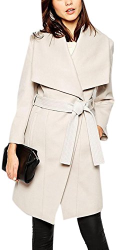 Enlishop Women Winter Shawl Collar One Button Belted White Long Wrap Coat Jacket Enlishop Women Winter Shawl Collar One Button Belted White Long Wrap Coat Jacket