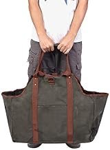 Duokon Large Canvas Firewood Log Carrier Tote Bag - Thickened Wood Holder view 3