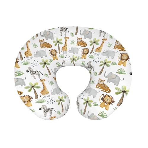 EyMzcod Baby Boy Girl Nursing Pillow Cover Safari African Animal, Jungle Elephant Lion Giraffe Tiger Zebra Rhino Breastfeeding Pillowcase, Bottle Feeding Pillow Slipcover Cover Only