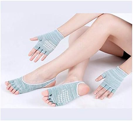 Yougou01 Yoga Gloves Socks, Women's Sets Aerial Yoga Gloves Girls Yoga Slip Gloves, Heel Sports Five Finger Socks, (Set), one-piece molding process (Color : Green)