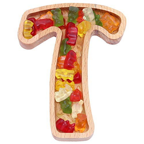 Wooden Letter T Candy Dish, Monogram Nut Bowl, Snack, Cookie, Cracker Serving Plate, Decorative Display, Home Accessory, Unique Gift Idea, for Date, Baby Shower, Birthday Party, Small Size