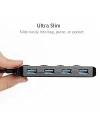 LYFNLOVE Ultra Slim USB 3 Hub, 4 Ports USB 3.0 Splitter High Speed USB Data Hub with Individual On Off Power Switches for Laptop, Computer, PC, Thumb Driver and More
