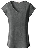 Doublju Womens Short Sleeve V neck Stretch Slim Fit T-shirt