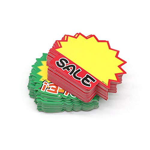 Omitfu Mini 3.5 Inch x 2.7 Inch Price Tag Starburst Retail Sales Sign Tags Blank 100 Pcs Cards in Total