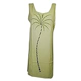 Mogul Womens Beach SunDress Yellow Palm Embroiderey Tie Back Bohemian Summer Casual Dresses