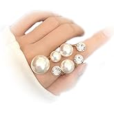 TAKAWORD Pearl Finger Ring Vintage Boho Layered CZ Pearl Statement Ring for Women Tiny Bar Pearl Open Cubic Zirconia Statement Pearls Finger Rings Birthday Wedding Jewelry Gift