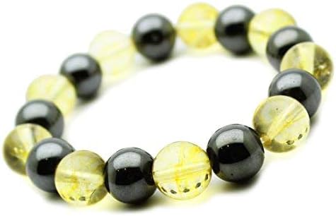 Haematite and citrine bracelet with 10 mm semi-precious stone beads.