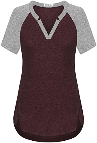Becanbe Plus Size Women T Shirts, Ladies Blouses Trendy Business Office Comfy Round Neck Split Side Flowy Tops(Wine,XX-Large)
