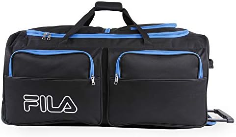Fila 7-Pocket Large Rolling Duffel Bag, Black/Blue, One Size 3 Fila 7-Pocket Large Rolling Duffel Bag, Black/Blue, One Size