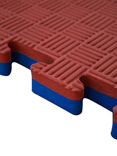 JOWY-Esterilla-Goma-Espuma-Estructura-Tatami-Puzzle-20mm-Suelo-para-Gimnasio-5-lneas-Ideal-Artes-Marciales-Judo-Suelo-Tatami-Japons-1m-x-1m-x-2cm-Color-Rojo-y-Azul