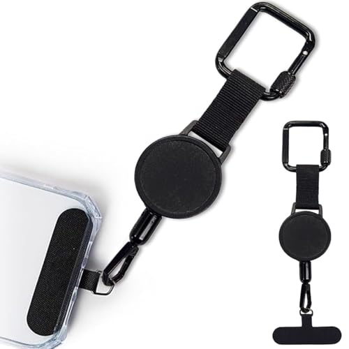 Portable Retractable Anti-Theft Phone Holder, Equipped with a Retractable Keychain Lanyard and Mountain Buckle, Suitable for Travel, Hiking, and Daily Use (Black)