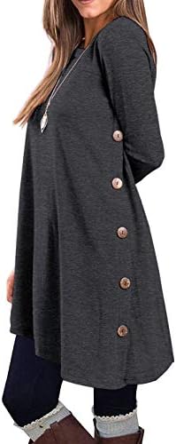 Women's Long Sleeve Round Neck Button Side T Shirts Tunic Dress