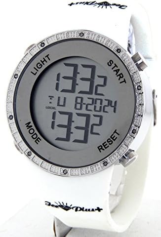 Techno Master Ice Plus Aqua Master Mens Digital Diamond Watch Silver Case White Band G4