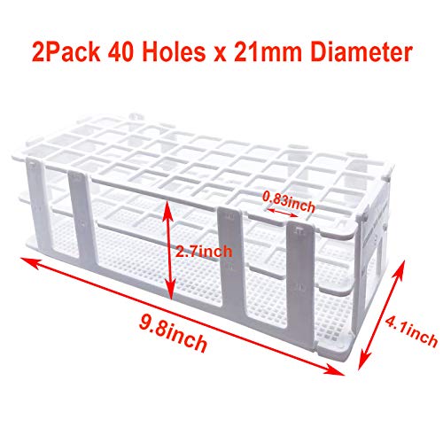 Luckkyme Plastic Test Tube Rack 2 Pack White 40 Holes Lab Test Tube Rack Holder for 21mm and Below The Test Tubes, Detachable, White