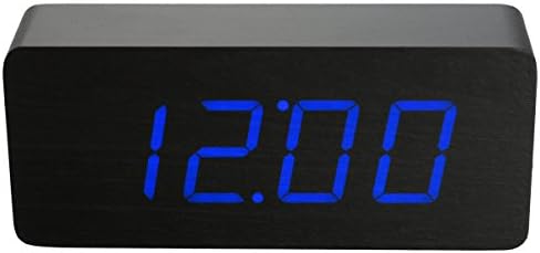 MIGICSHOW Wood Alarm Clock, Digital LED Desk Digital Alarm Clock Temperature Time Date Display Voice Control silence clock for home office kid travel Heavy Sleepers (Wooden) Black wood &amp; Blue