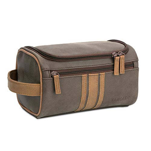 Vancase Toiletry Bag for Men Vintage Leather Dopp Kit Hanging Shaving