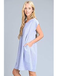 Vainilla - Vestido corto de mujer con mangas cortas y bolsillos laterales.