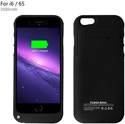 YHhao 3500mAh Charger Case for iPhone 6 / 6s Slim Extended Battery Case Portable Cell Phone Battery Charger Back up Power Bank Rechargeable Charger Case with Stand 4.7" for iPhone 6/6s - (3500,Black)