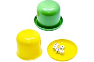 Dice Cup Set - 2Pcs Plastic Shaker Cup with Assorted Color 6-Sided Dice for Christmas Family Game Night and Pub Entertainment