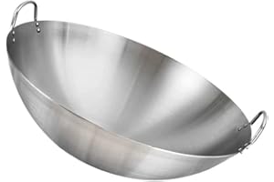 Zerodeko Stainless Steel Wok, 28cm Round Bottom Double Handle Wok Cooking Pan, Dishwasher Safe, Practical Kitchen Utensil