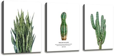 Cactus Decor Wall Art For Bedroom Wall Decor Desert Cactus Painting Bathroom Decor - 3 Panels Canvas Art Framed Artwork For Walls Tropical Plants Watercolor Photo For Home Decorations Office Decor