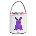 GWELL Foldable Bunny Handmade Easter Egg Basket Fluffy Tails Printed Rabbit Canvas Kids Tote Bag Bucket for Candies Goodies DIY Gifts (1 Set-4 Colors)