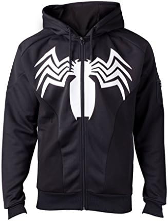 Venom Hoodie Venom Logo Spiderman Official Marvel Mens Black Zipped