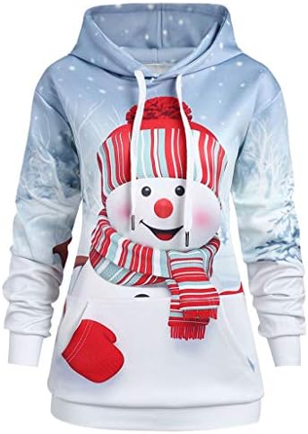 FIRMON Womens Xmas Plus Size Hoodie Sweatshirt,Ladies Christmas Big Pocket Cartoon Snowman Print Pullover Top Blouse