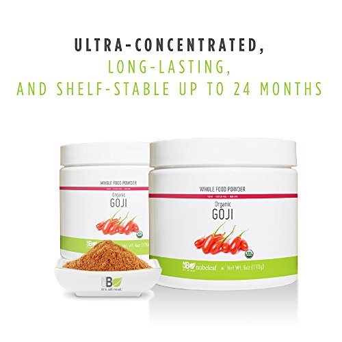 Nubeleaf Goji Berry Powder - Non-GMO, Gluten-Free, Organic, Vegan Source of Essential Vitamins & Minerals - Single-Ingredient Nutrient Rich Superfood for Cooking, Baking, Smoothies (6oz)