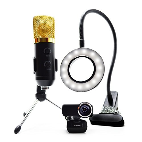 Streaming Camera, Streaming equipment kit Includes Ausdom Full HD Widescreen 1080p Webcam, USB Microphone, & LED Video Light. Perfect for Twitch, YouTube, OBS, Mixer. ( Works with Xbox & Playstation)