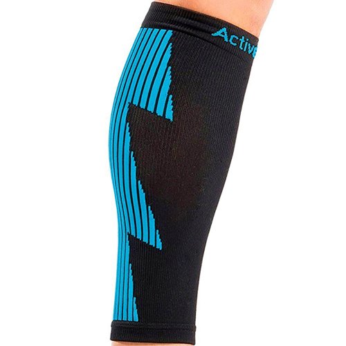 Calf Compression Sleeves - Men and Women Leg Support Socks - Black/Blue S/M (One Pair)
