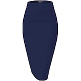 Hybrid & Company Women's Premium Nylon Ponte Stretch High Waist Pencil Suit Skirt Below Knee