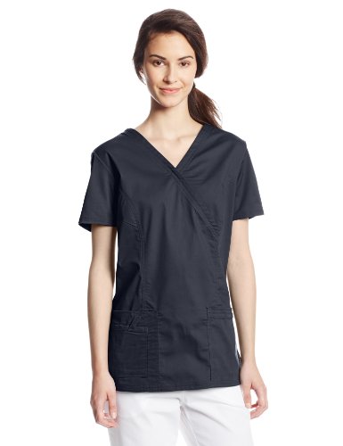 Cherokee Women's Workwear Scrubs Core Stretch Mock-Wrap Top (XXXX-Large), Pewter