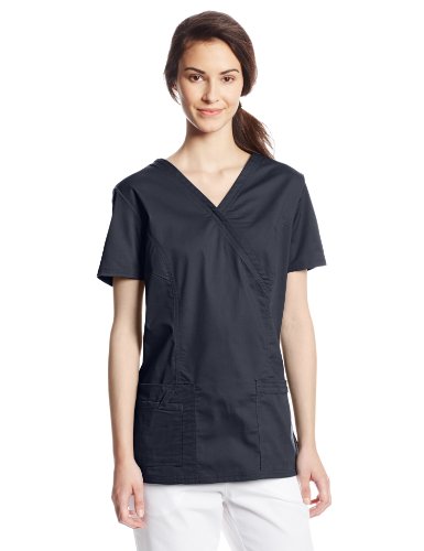 Cherokee Women's Workwear Scrubs Core Stretch Mock-Wrap Top (Small), Pewter